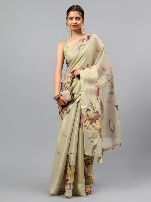 Vasthrlay Beige2 Heavy Zari Woven Silk Ethnic Saree With Unstitched Blouse