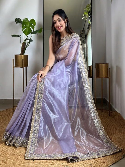 Vasthrlay Lavender Embroidery Unstitched Saree
