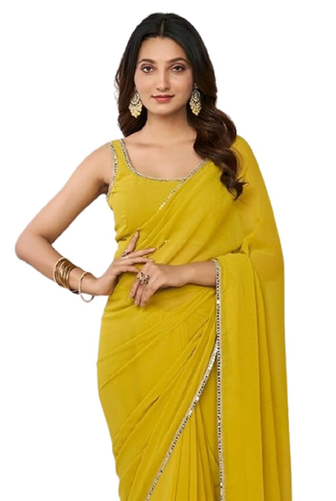 vasthrlayMustard Georgette Pleated Unstiched Ethnic Wear
