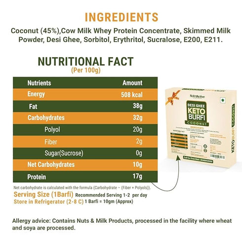 NutroActive Desi Ghee Keto Coconut Barfi