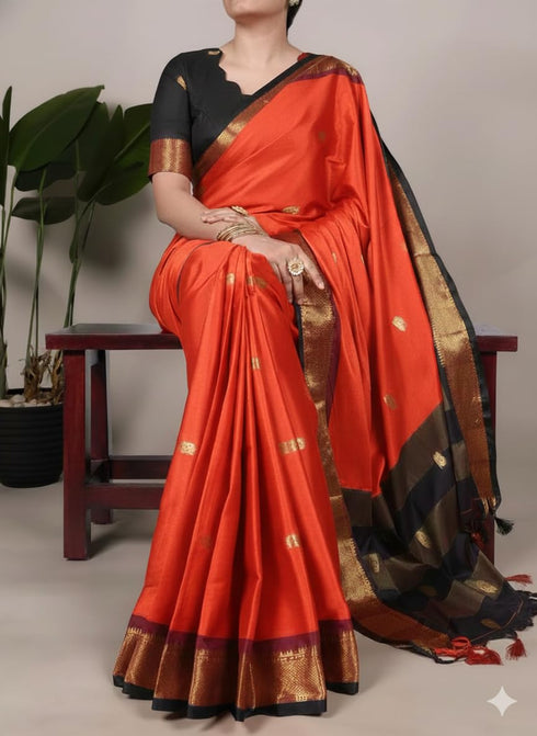 Vasthrlay Traditional Matching Unstitched Orangeblack