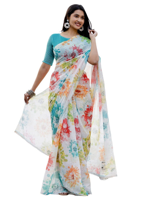 Vasthrlay Womens Printed Unstitched Off White Saree