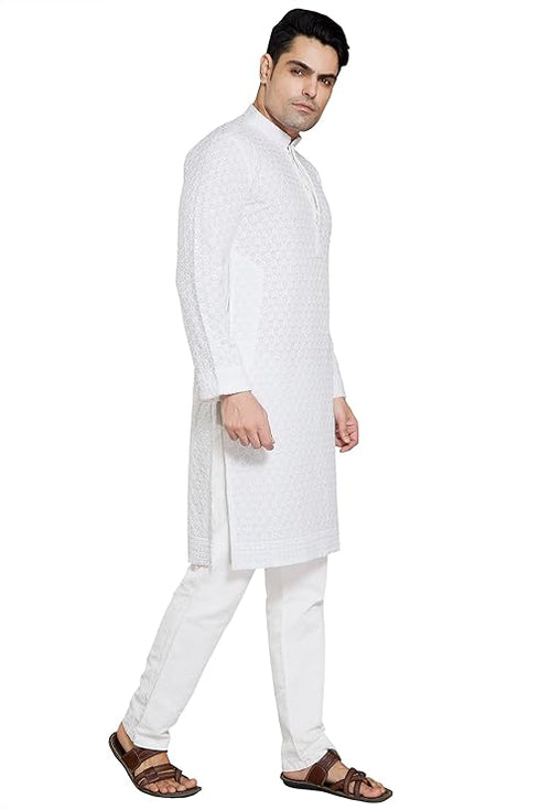 Vasthrlay Men's Sequince Embroidered Cotton Blend Only Slim Fit Kurta