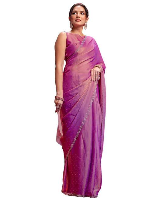 Vasthrlay Sequins Embroidery Red Saree