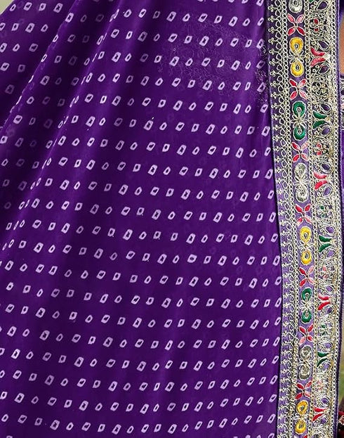 Vasthrlay Georgette Embroidery Violet Saree With Unstitched Blouse Piece