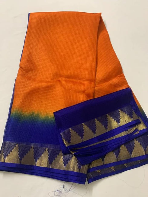 Vasthrlay Nr Handloom Bhagalpuri Running Green Orange
