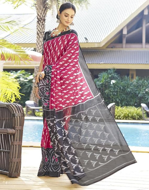 Vasthrlay Printed Pleated Unstitched Dark Green Saree