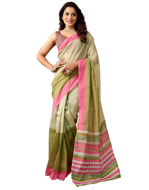 Vasthrlay Chanderi Printed Unstitched Off White Saree