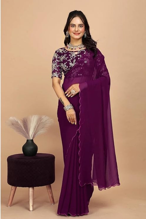 Designer Georgette Saree with Embroidered Blouse Piece