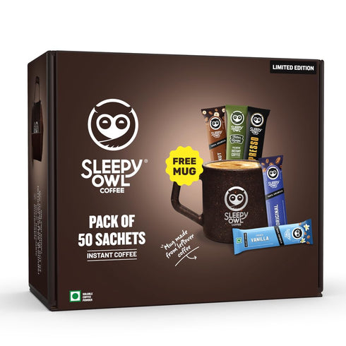Sleepy Owl Instant Coffee Gift Pack 100g (50 Sachets with Mug)