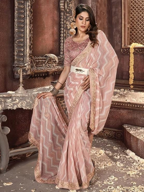 Vasthrlay Embroidery Georgette Unstitched Sky Blue Saree