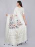 Vasthrlay Floral Off White Print Chanderi Silk Blend Saree With Unstitched Blouse Piece