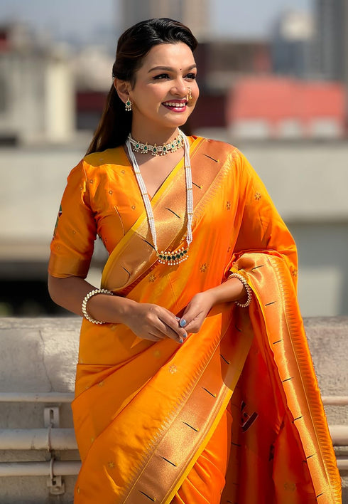 Vasthrlay Kanjivaram Paithani Unstitched Mahendi Ethnic Wear