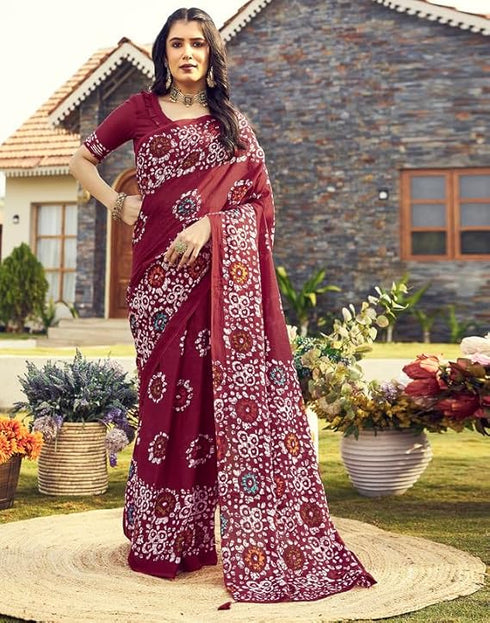 Vasthrlay Womens Printed Unstitched Beige Saree