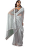 Vasthrlay Blue Plain Shimmer Saree With Sequin Border Andunstitched Blouse Piece