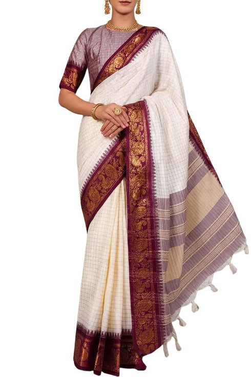 Vasthrlay Kanjivaram Saree Blouse Off White