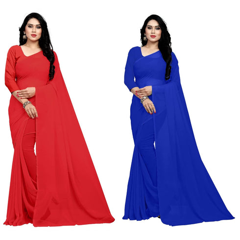 VasthrlayGeorgette Unstitched Red Royal Blue Free Ethnic Wear