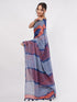 Vasthrlay Blue Printed Linen Saree With Unstitched Blouse Piece
