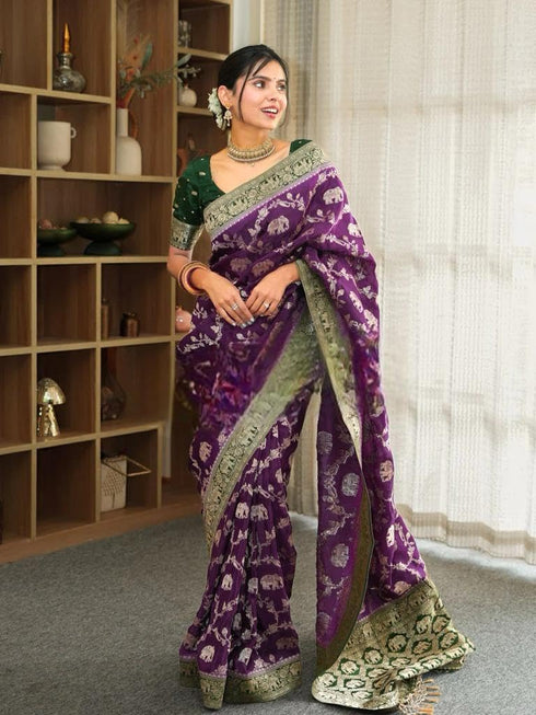 Vasthrlay Purple Kanjivaram Wedding Saree