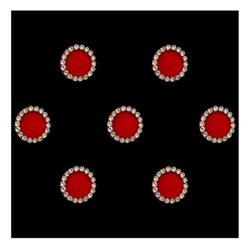 Comet Busters Red Velvet Round Bindi With Silver Stone Border