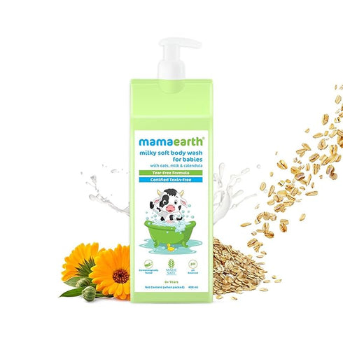 Mamaearth Fruit Based Nourishing Clear Bathing Bar & Milky Soft Shampoo & Nourishing Baby Hair Oi