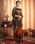 Vasthrlay Womens Jacquard Orange Saree With Black Unstitched Blouse Piece