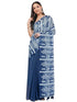 Vasthrlay Blue White Linen Floral | Striped | Check Design Printed Saree With Solid Unstitched Linen Blouse Piece