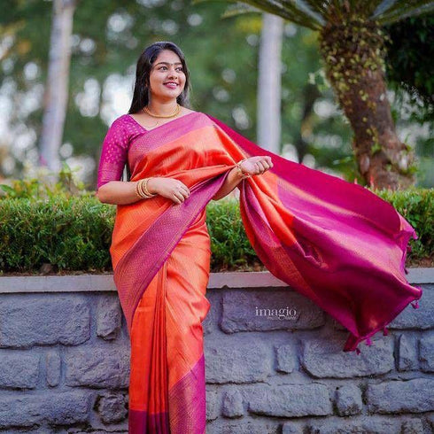 Vasthrlay Orange Kanjivaram Saree
