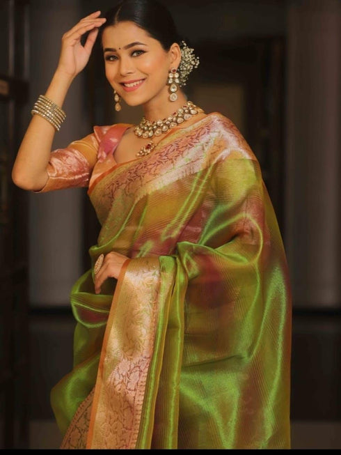 Vasthrlay Organza Kanjivaram Golden Ethnic Wear