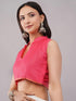 Vasthrlay Pink Women'S Blue And White Chevron Printed Linen Saree With Unstitched Blouse