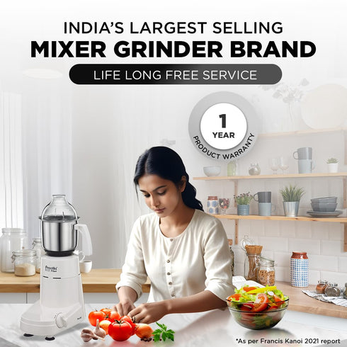 Preethi Eco Plus MG-138 550 Watt Mixer Grinder With 3 Jars (0.4L, 1L & 1.5L), White