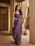 Vasthrlay Purple Floral Print Ready To Wear Linen Saree