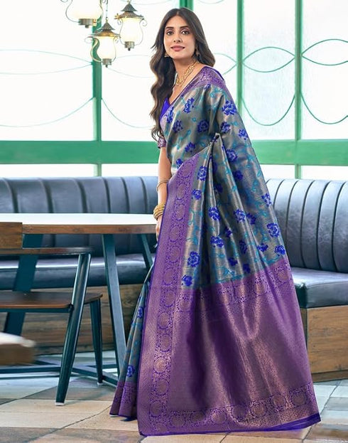 Vasthrlay Banarasi Kanjivaram Unstitched Beige Saree