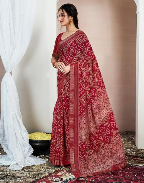 Vasthrlay Chiffon Bandhani Unstitched Yellow Saree