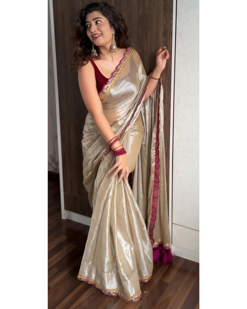 Vasthrlay Wine Embroidery Unstitched Saree