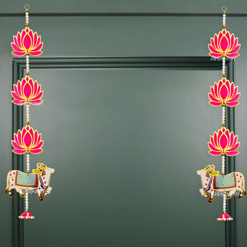 Divyakosh MDF Wood Door Entrance Hanging Set Lotus With Cow