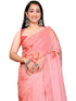 Vasthrlay Orange Digital Print Linen Ready To Wear Saree For Women