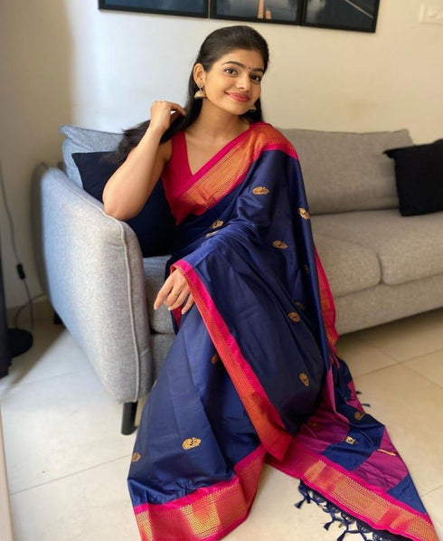 Vasthrlay Traditional Paithani Handloom Violategreen