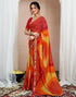 Vasthrlay Chiffon Bandhani Red & Yellow Saree With Unstitched Blouse Piece