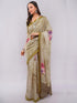 Vasthrlay Beige Floral Digital Print Linen Saree With Unstitched Blouse Piece
