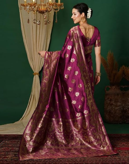 Vasthrlay Womens Jacquard Unstitched Maroon Saree