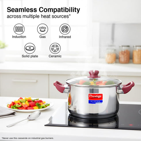 Prestige Platina Popular Stainless Steel Casserole with Glass Lid