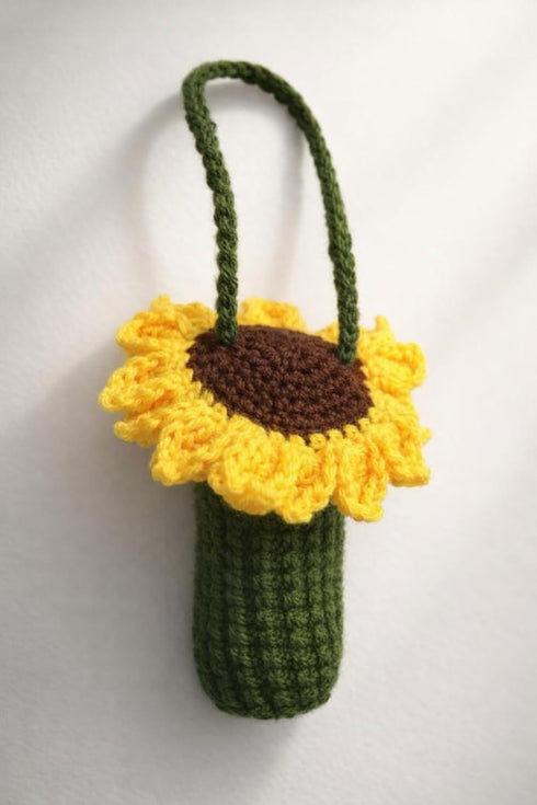 Handmade Crochet Sunflower Lipstick Holder for Purse