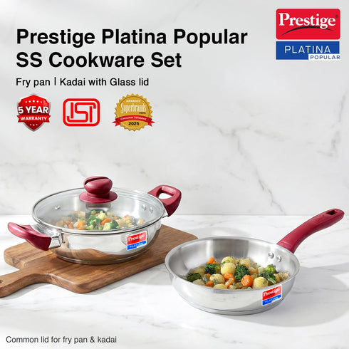 Prestige Stainless Steel 2 Pc Cookware Set with Glass Lid