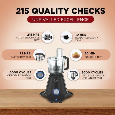 Preethi Zodiac Mixer Grinder, 5 Jars: Food Processor + 3 SS Jars + Juicer, Black