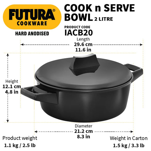 Hawkins Aluminium Futura 2 Litre Cook N Serve Bowl