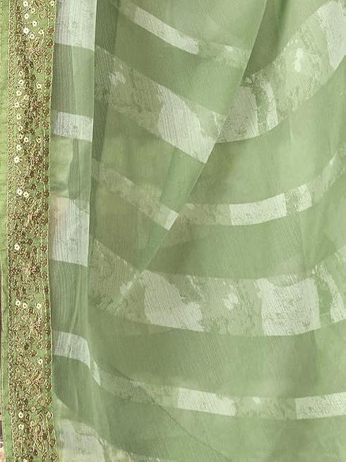 Vasthrlay Georgette Embroidery Green Saree With Unstitched Blouse Piece