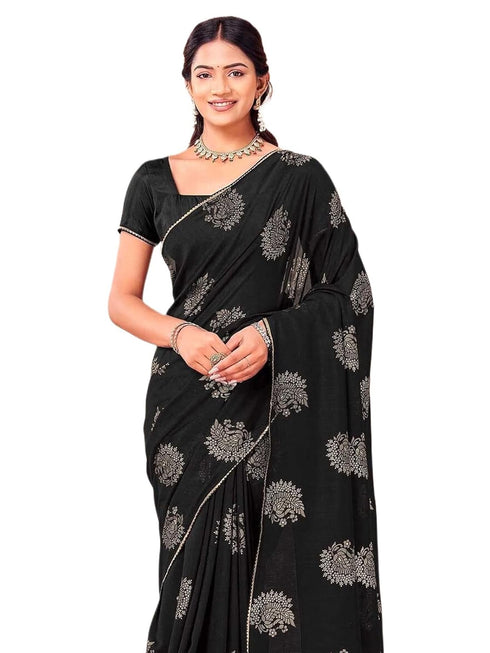 Vasthrlay Vichitra Printed Unstitched Rani Pink Saree