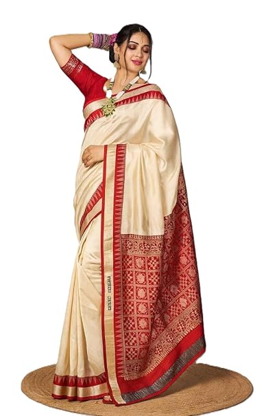 Vasthrlay Silk Saree For Women Tussar Cream Banarasi Garad Handloom Pure Kanjivaram Soft Beige Saree Red Saree