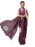 Vasthrlay Dark Purple Linen Floral Printed Saree With Solid Unstitched Linen Blouse Piece